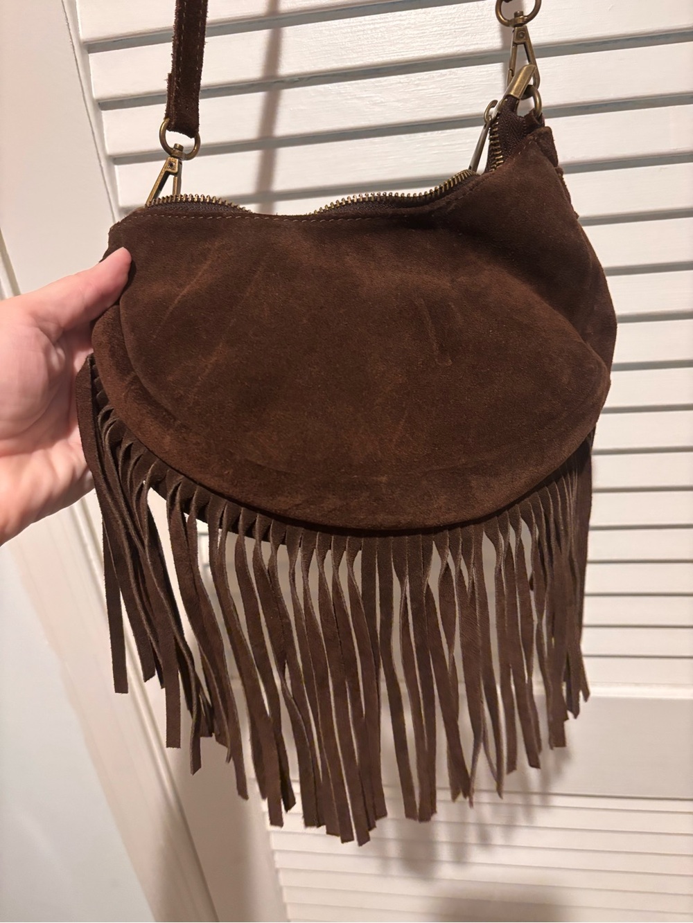 Brown Suede Fringe Shoulder Bag - Picture 5 of 7